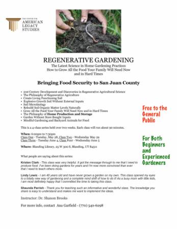 Blanding Library-Regenerative Gardening Class Part 2 Wednesday, May 29 at 6:00 p.m.
